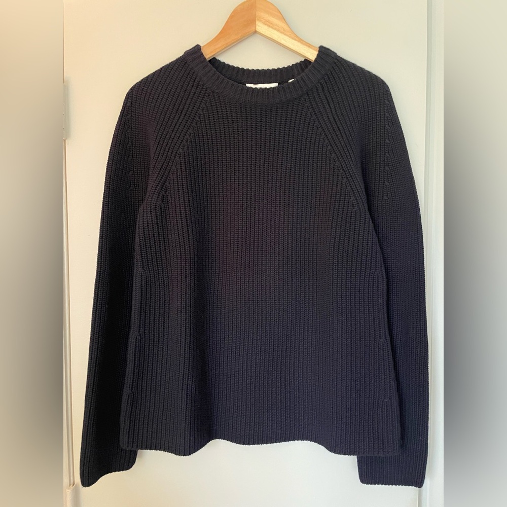Vince Cotton Cashmere Blend Fisherman Ribbed Crewneck Sweater Navy S